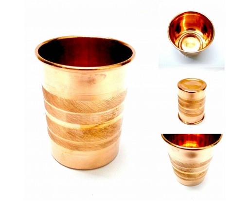 SET LOT of 6 - 100% Copper 300ml Designer Drinking Glass Cup Tumbler Mug - Ayurveda Health Yoga